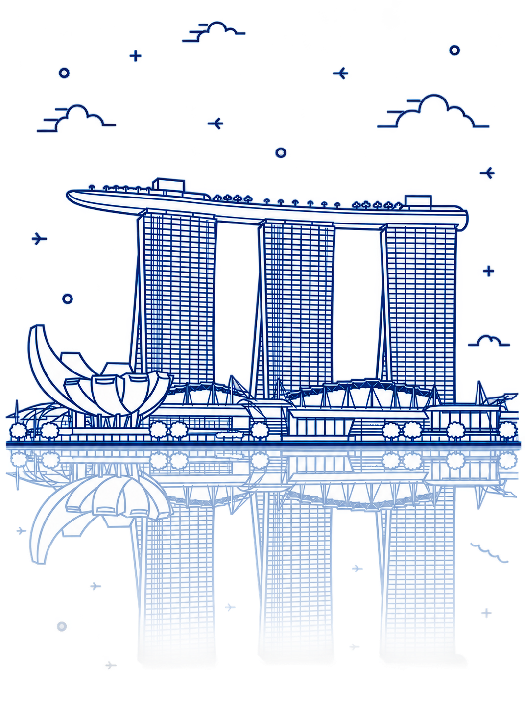 新加坡滨海湾建筑线稿